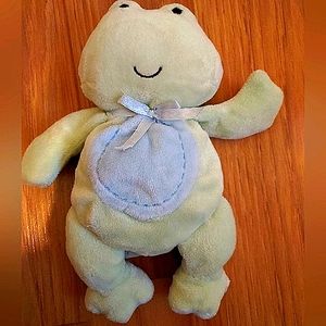 Carter's Just One Year Green Frog Plush Animal Blue Bow Belly Feet Baby Lovey